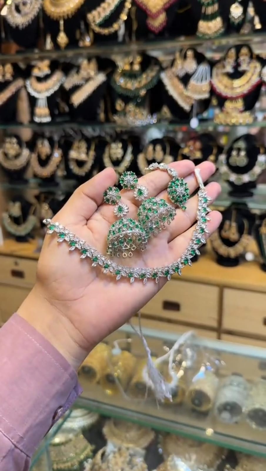 Zircon Necklace Jhumka Set