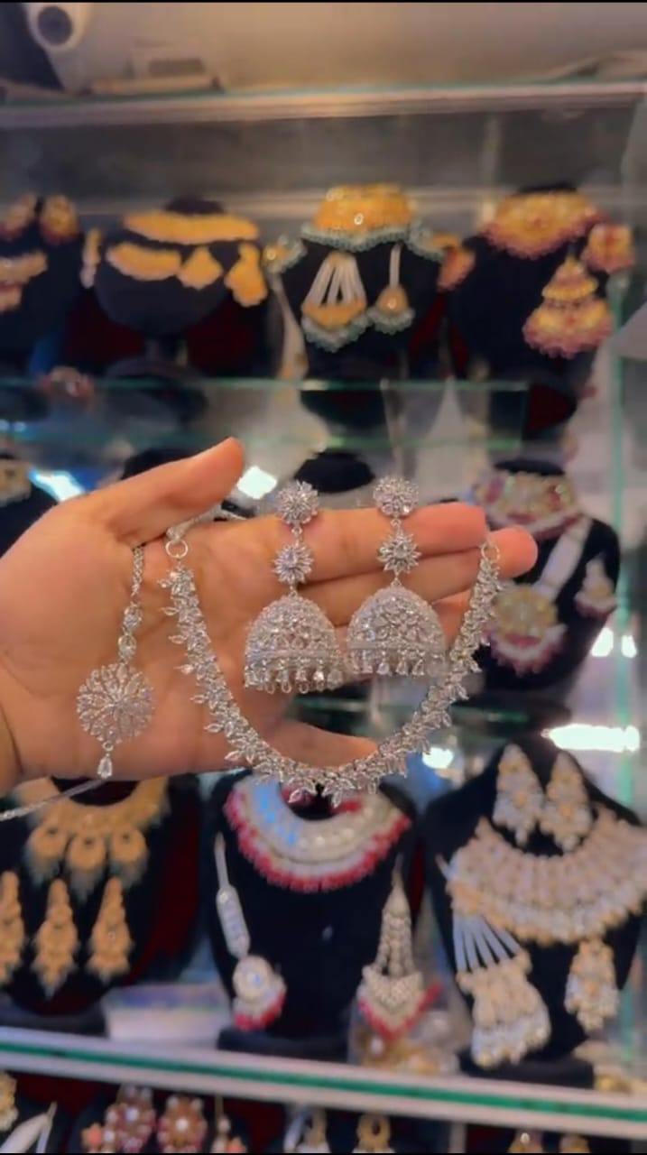 Zircon Necklace Jhumka Set