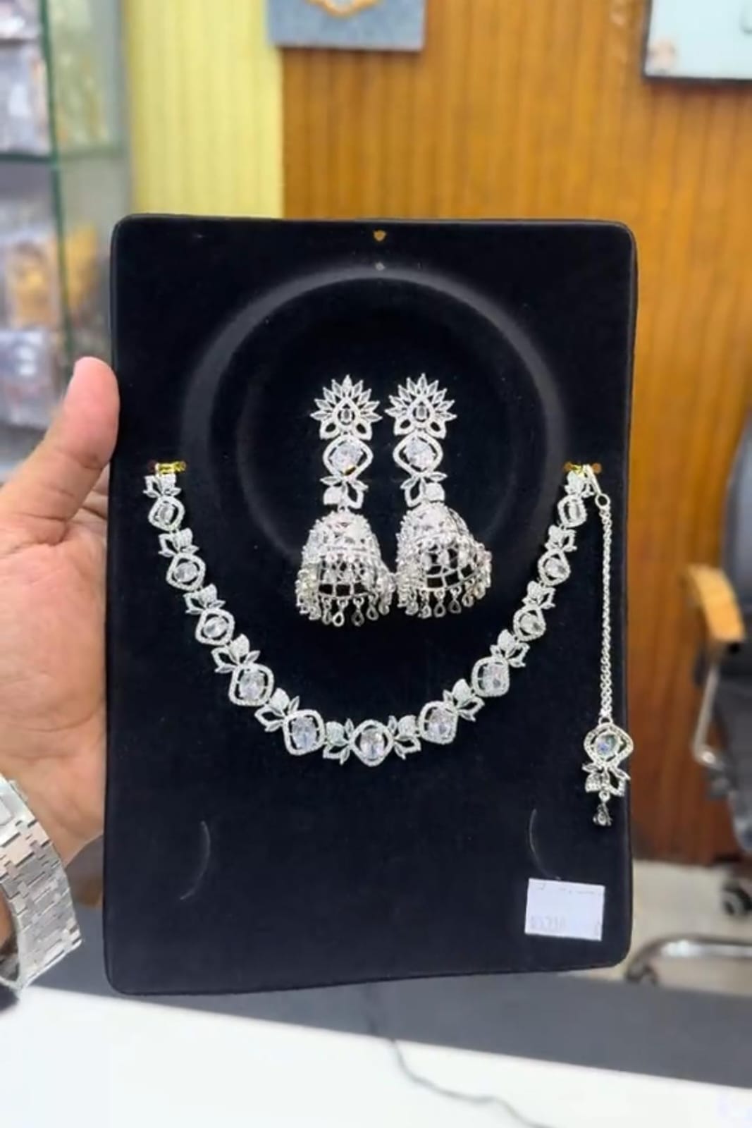 Zircon Stone Necklace Jhumka Set