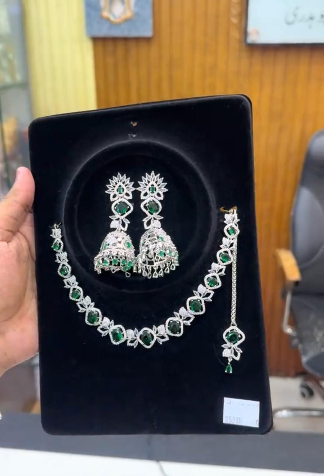 Zircon Stone Necklace Jhumka Set